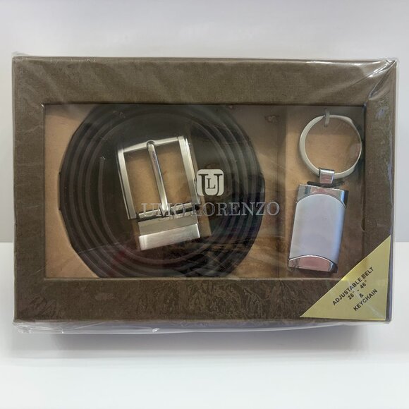 Men's Gift Set - Gift Box Brown Faux Leather Belt & Silver Keychain - New In Box - Picture 6 of 6